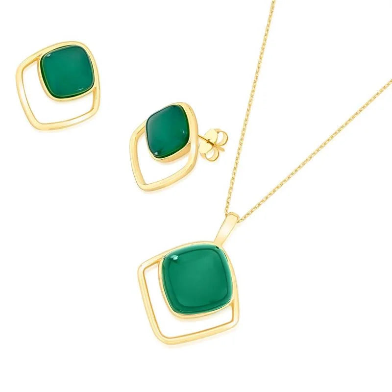 Conjunto Brilhato Pedras Naturais Brasileiras — Folheado a Ouro