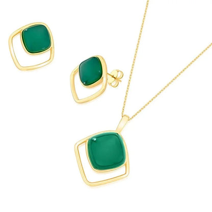 Conjunto Brilhato Pedras Naturais Brasileiras — Folheado a Ouro