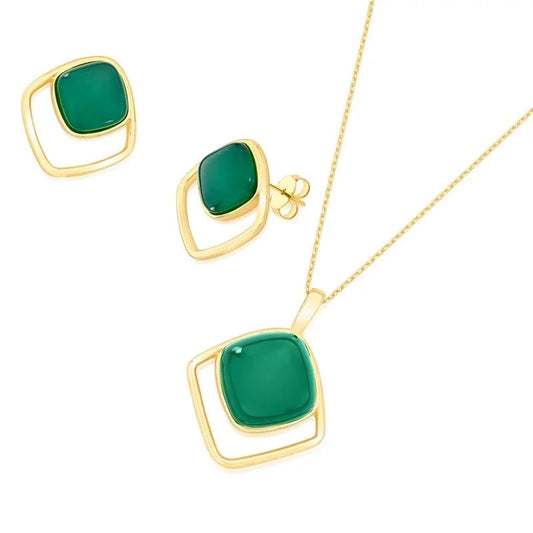 Conjunto Brilhato Pedras Naturais Brasileiras — Folheado a Ouro