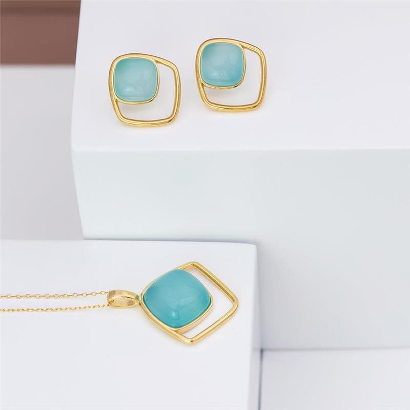 Conjunto Brilhato Pedras Naturais Brasileiras — Folheado a Ouro