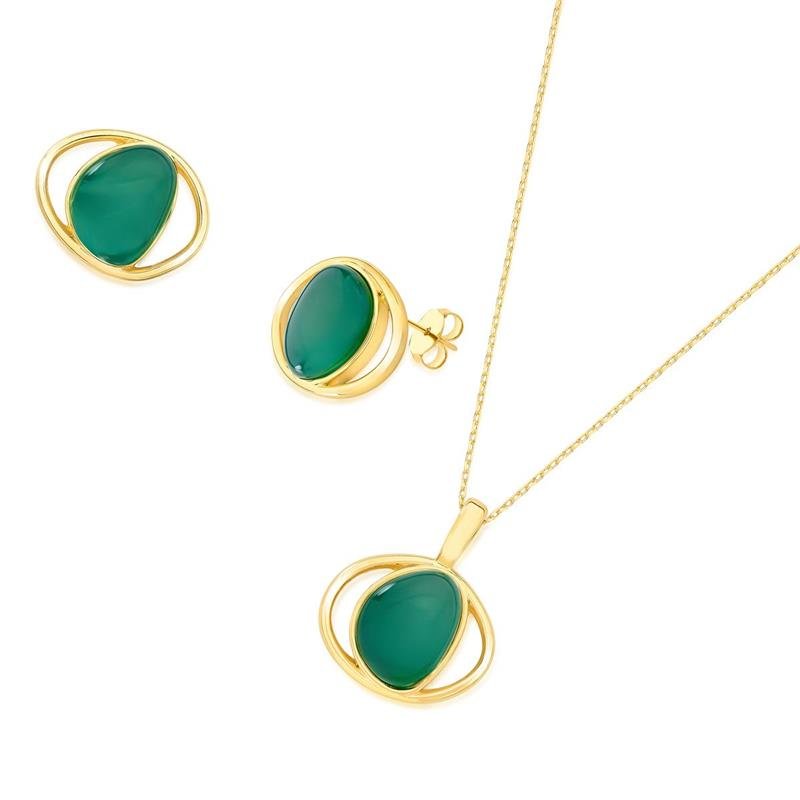 Conjunto Brilhato Pedras Naturais Brasileiras — Folheado a Ouro