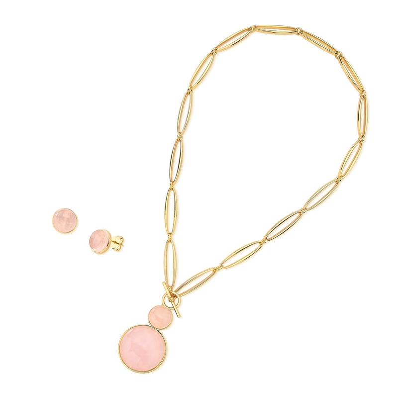 Conjunto Possebon Folheado a Ouro - Pedra Natural