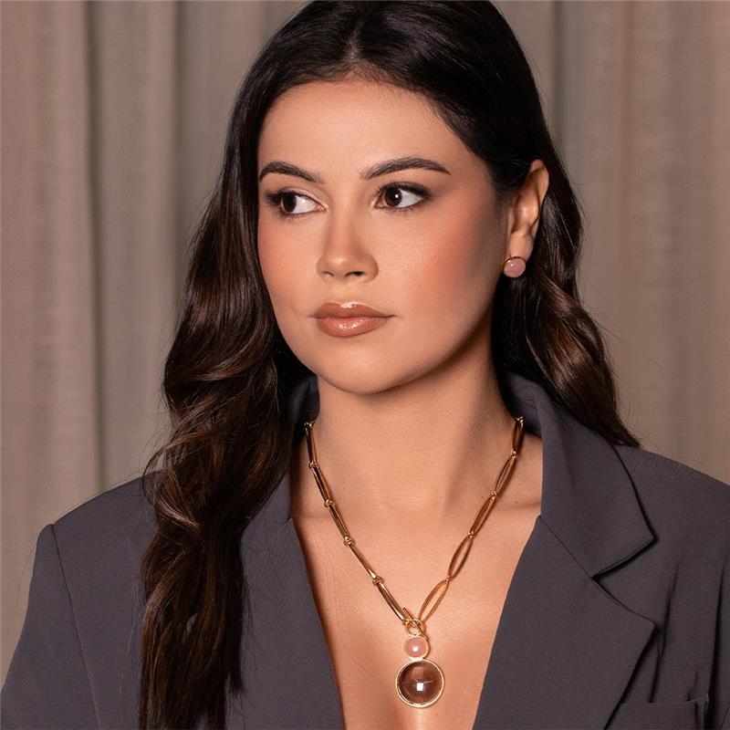 Conjunto Possebon Folheado a Ouro - Pedra Natural