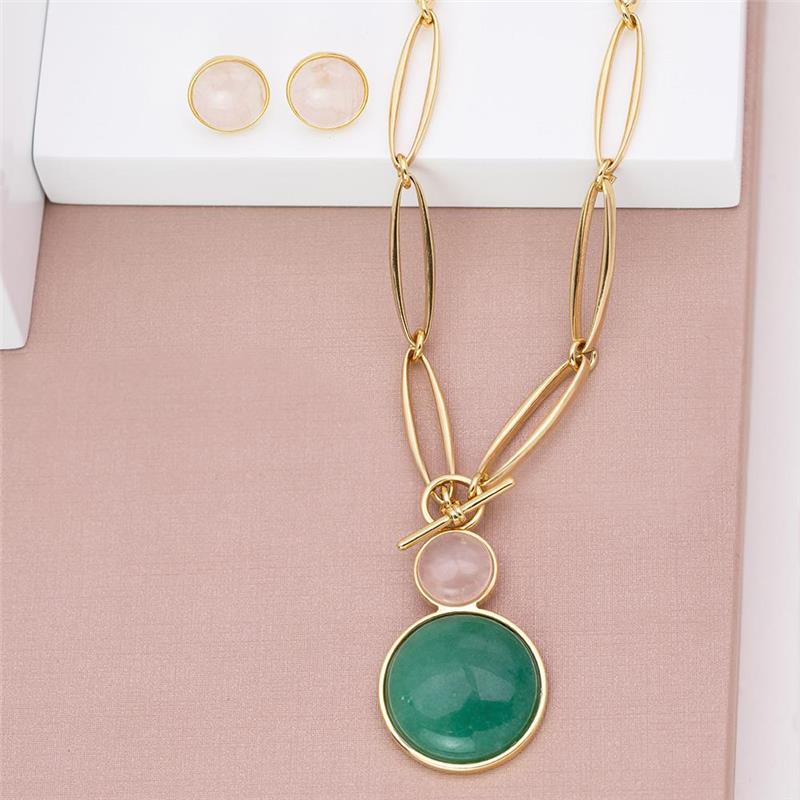 Conjunto Possebon Folheado a Ouro - Pedra Natural