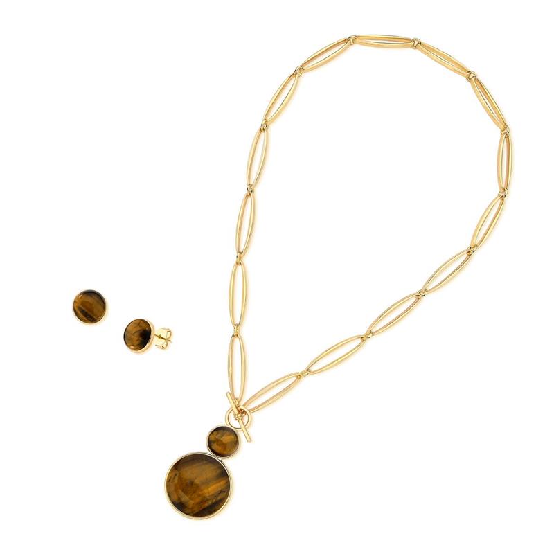 Conjunto Possebon Folheado a Ouro - Pedra Natural