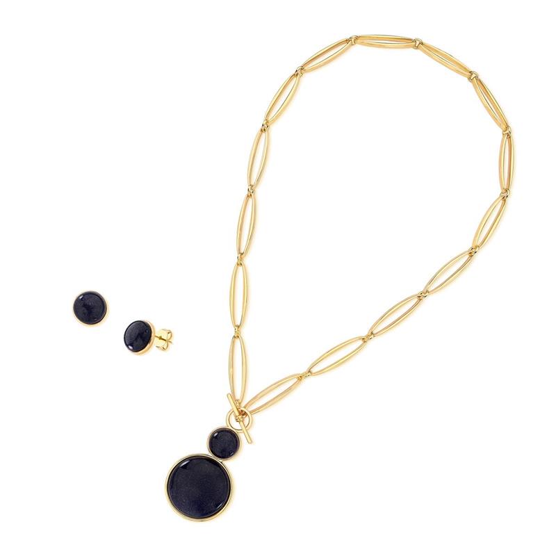 Conjunto Possebon Folheado a Ouro - Pedra Natural