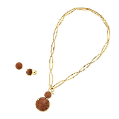 Conjunto Possebon Folheado a Ouro - Pedra Natural