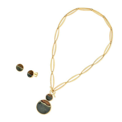 Conjunto Possebon Folheado a Ouro - Pedra Natural