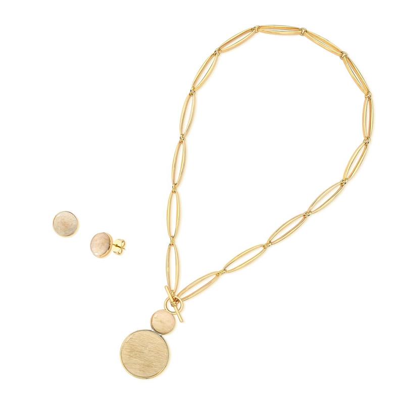 Conjunto Possebon Folheado a Ouro - Pedra Natural