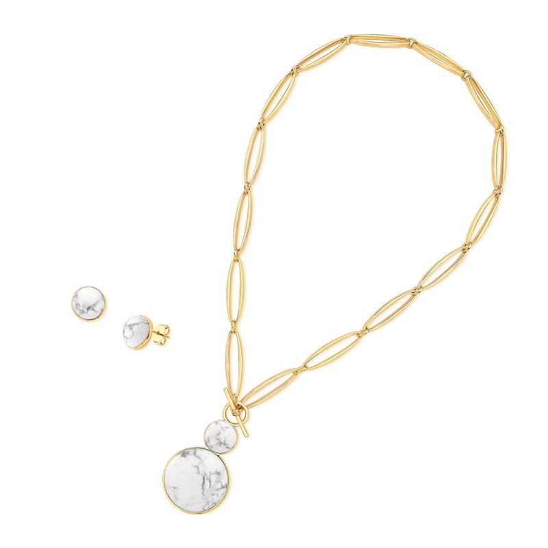 Conjunto Possebon Folheado a Ouro - Pedra Natural