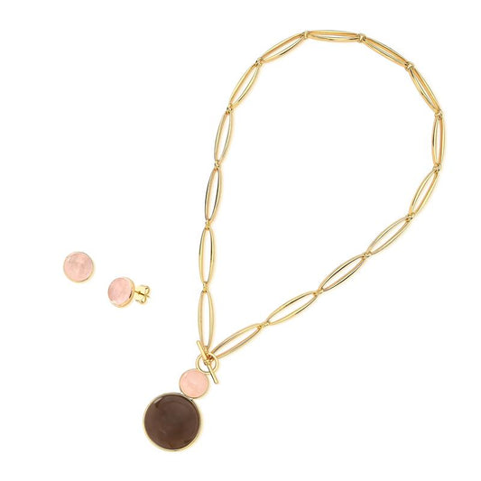 Conjunto Possebon Folheado a Ouro - Pedra Natural