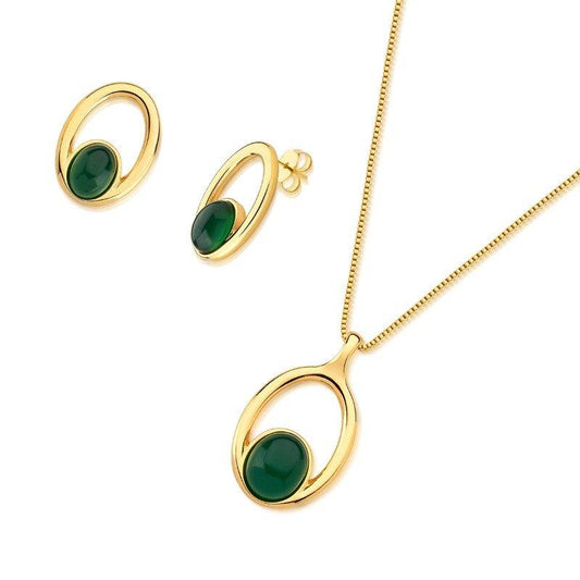 Conjunto Brilhato Pedras Naturais Brasileiras — Folheado a Ouro — OBSIDIANA