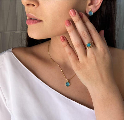 Conjunto Brilhato Pedras Naturais Brasileiras — Folheado a Ouro — QUARTZO VERDE
