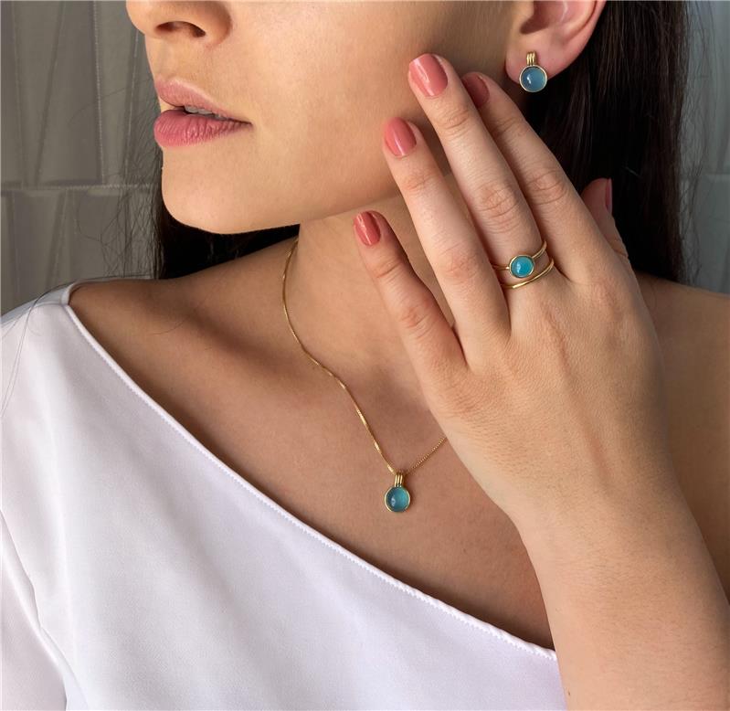 Conjunto Brilhato Pedras Naturais Brasileiras — Folheado a Ouro