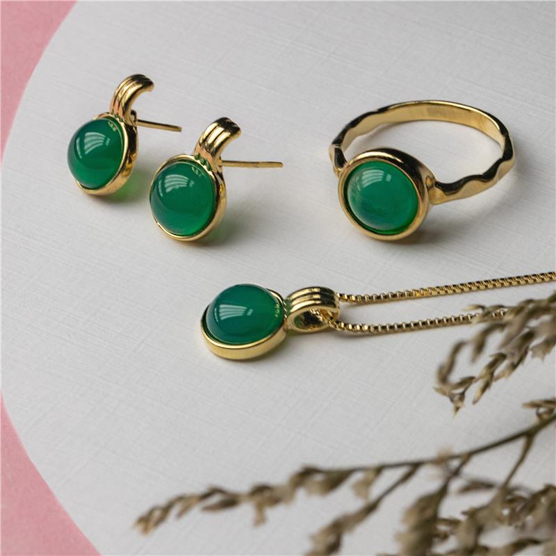 Conjunto Brilhato Pedras Naturais Brasileiras — Folheado a Ouro — OPALINA