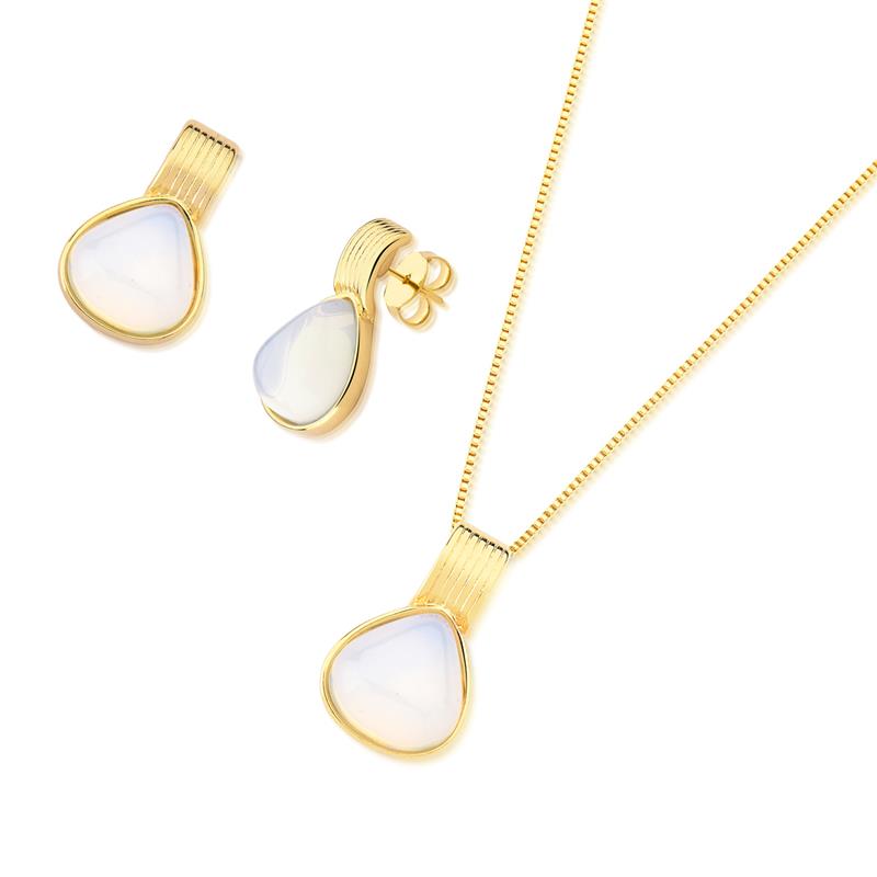 Conjunto Brilhato Pedras Naturais Brasileiras — Folheado a Ouro