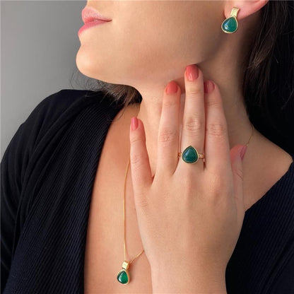 Conjunto Brilhato Pedras Naturais Brasileiras — Folheado a Ouro