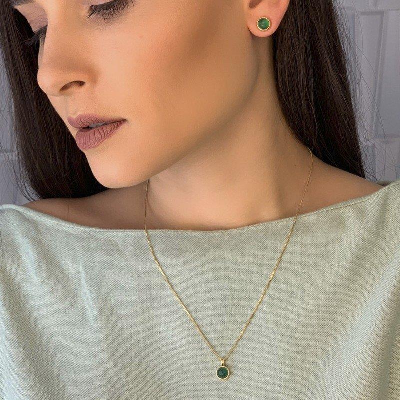 Conjunto Brilhato Pedras Naturais Brasileiras — Folheado a Ouro — OLHO DE TIGRE