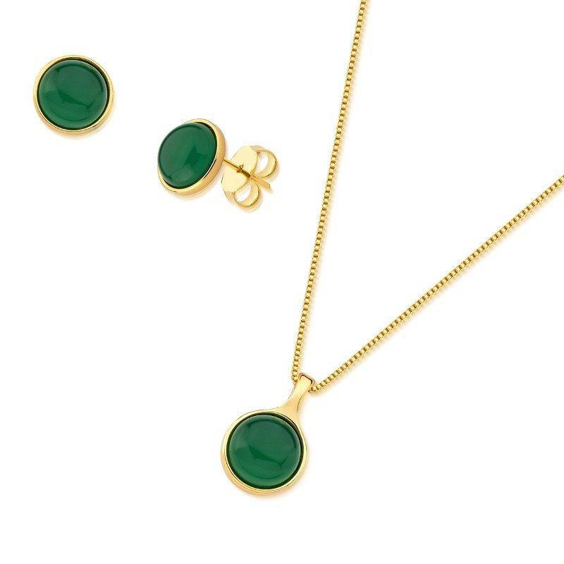 Conjunto Brilhato Pedras Naturais Brasileiras — Folheado a Ouro — OBSIDIANA