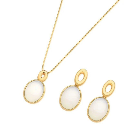 Conjunto Brilhato Pedras Naturais Brasileiras — Folheado a Ouro