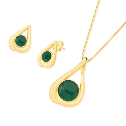 Conjunto Brilhato Pedras Naturais Brasileiras — Folheado a Ouro — OPALINA
