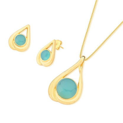 Conjunto Brilhato Pedras Naturais Brasileiras — Folheado a Ouro — HOWLITA