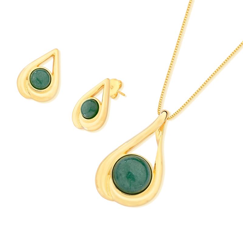 Conjunto Brilhato Pedras Naturais Brasileiras — Folheado a Ouro