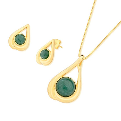 Conjunto Brilhato Pedras Naturais Brasileiras — Folheado a Ouro