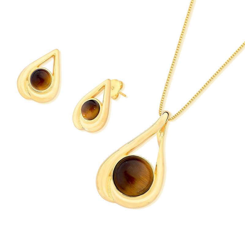 Conjunto Brilhato Pedras Naturais Brasileiras — Folheado a Ouro — AMAZONITA