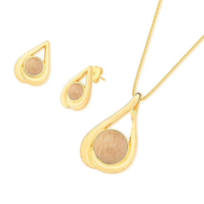 Conjunto Brilhato Pedras Naturais Brasileiras — Folheado a Ouro