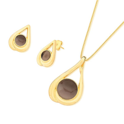 Conjunto Brilhato Pedras Naturais Brasileiras — Folheado a Ouro
