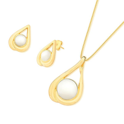 Conjunto Brilhato Pedras Naturais Brasileiras — Folheado a Ouro