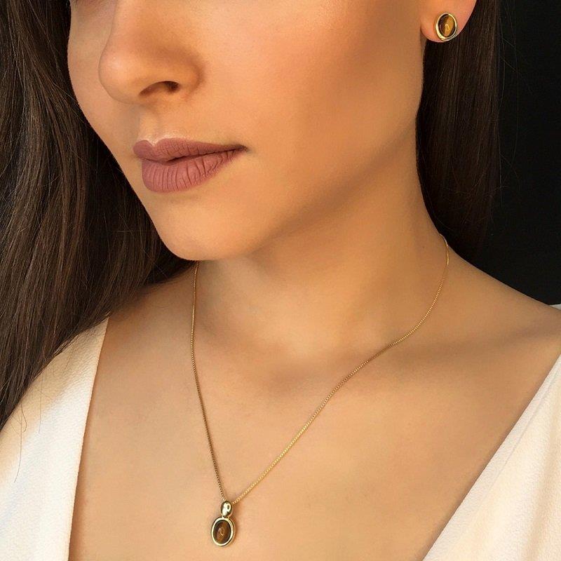 Conjunto Brilhato Pedras Naturais Brasileiras — Folheado a Ouro