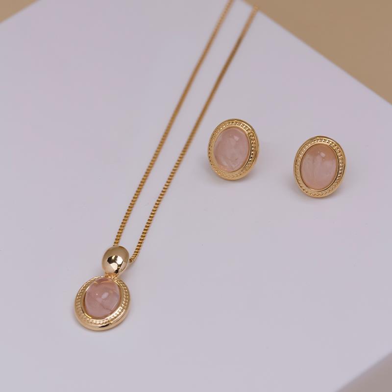 Conjunto Possebon Folheado a Ouro - Pedra Natural