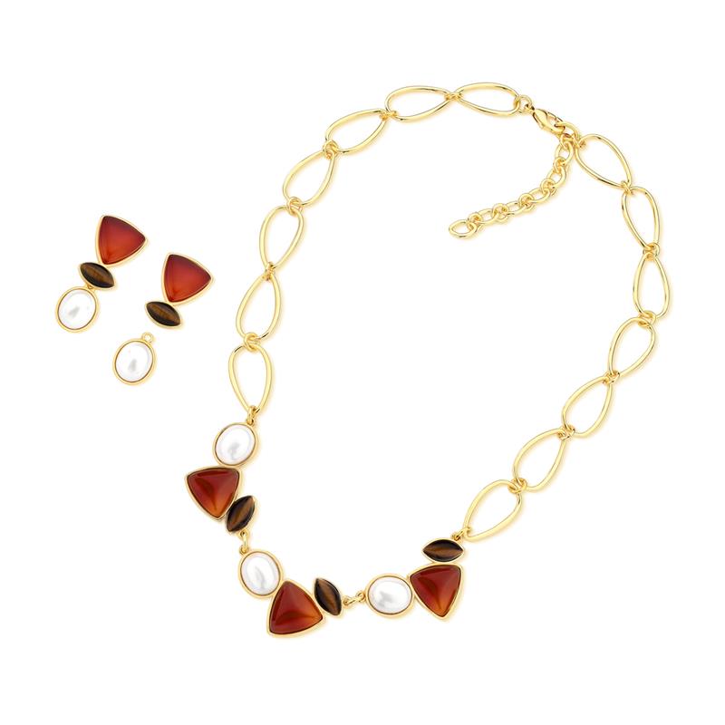 Conjunto Brilhato Pedras Naturais Brasileiras — Folheado a Ouro