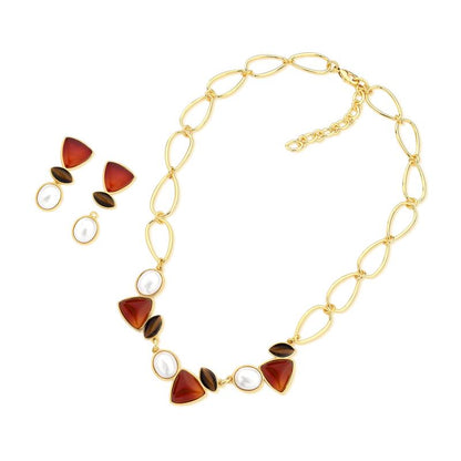 Conjunto Brilhato Pedras Naturais Brasileiras — Folheado a Ouro