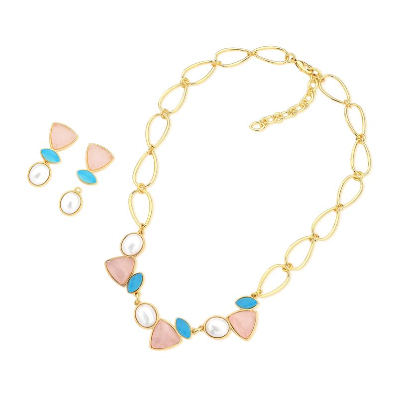 Conjunto Brilhato Pedras Naturais Brasileiras — Folheado a Ouro