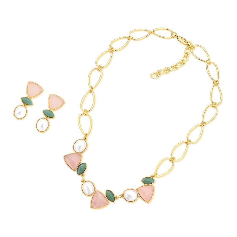 Conjunto Brilhato Pedras Naturais Brasileiras — Folheado a Ouro