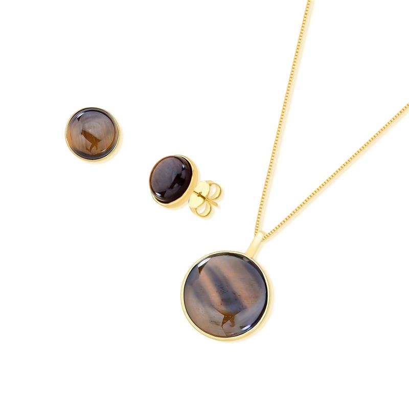 Conjunto Brilhato folheado a ouro com pedra natural perolada - foto 1