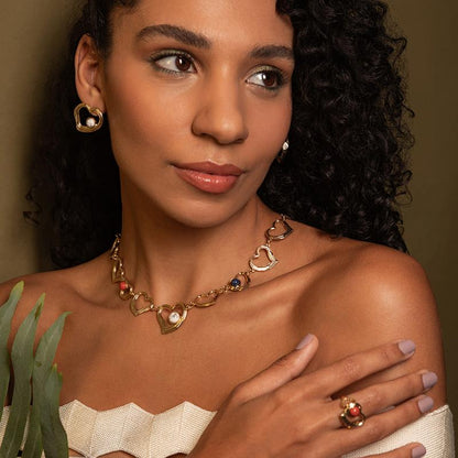Conjunto Brilhato Pedras Naturais Brasileiras — Folheado a Ouro