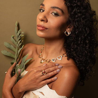 Conjunto Brilhato Pedras Naturais Brasileiras — Folheado a Ouro