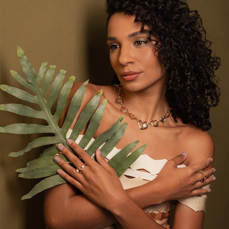 Conjunto Brilhato Pedras Naturais Brasileiras — Folheado a Ouro