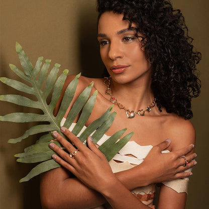 Conjunto Brilhato Pedras Naturais Brasileiras — Folheado a Ouro