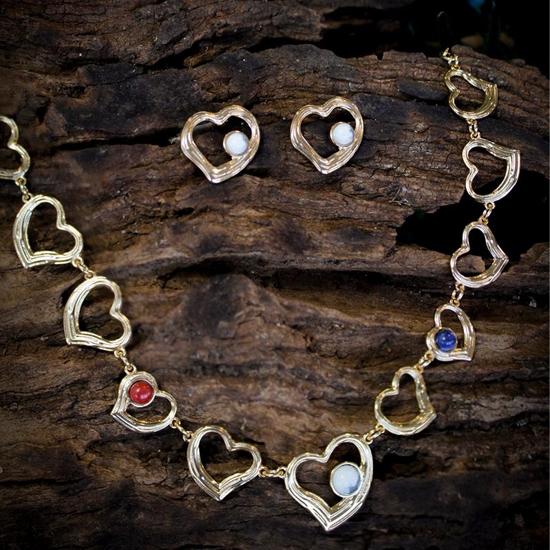 Conjunto Brilhato Pedras Naturais Brasileiras — Folheado a Ouro