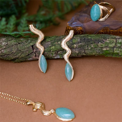 Conjunto Brilhato Pedras Naturais Brasileiras — Folheado a Ouro