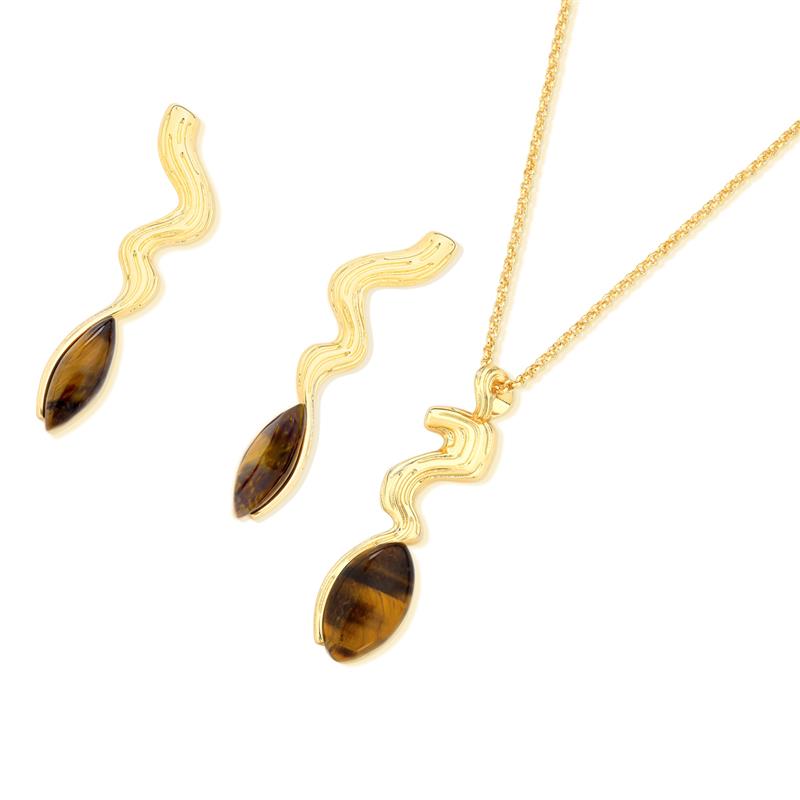 Conjunto Brilhato Pedras Naturais Brasileiras — Folheado a Ouro
