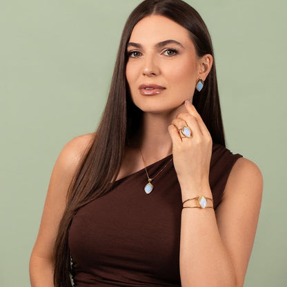 Conjunto folheado a ouro pedras naturais Coleção Evidência