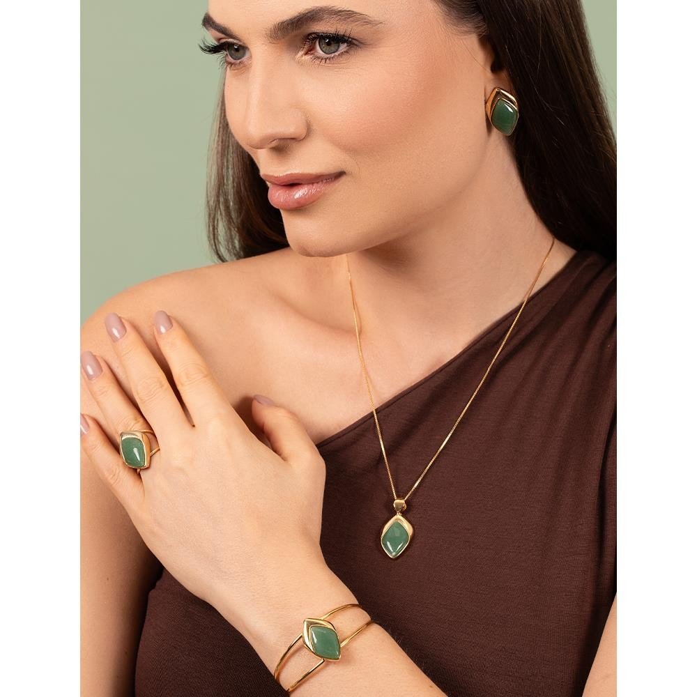 Conjunto folheado a ouro pedras naturais Coleção Evidência