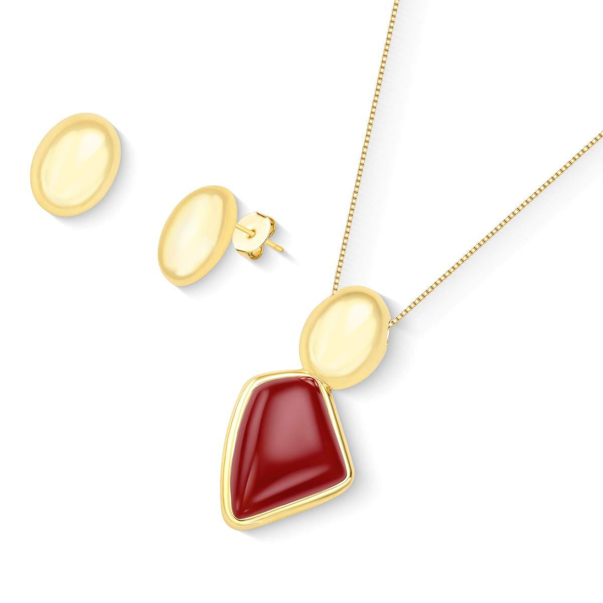 Conjunto Brilhato Pedras Naturais Brasileiras — Folheado a Ouro