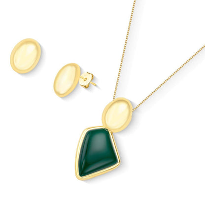 Conjunto Brilhato Pedras Naturais Brasileiras — Folheado a Ouro